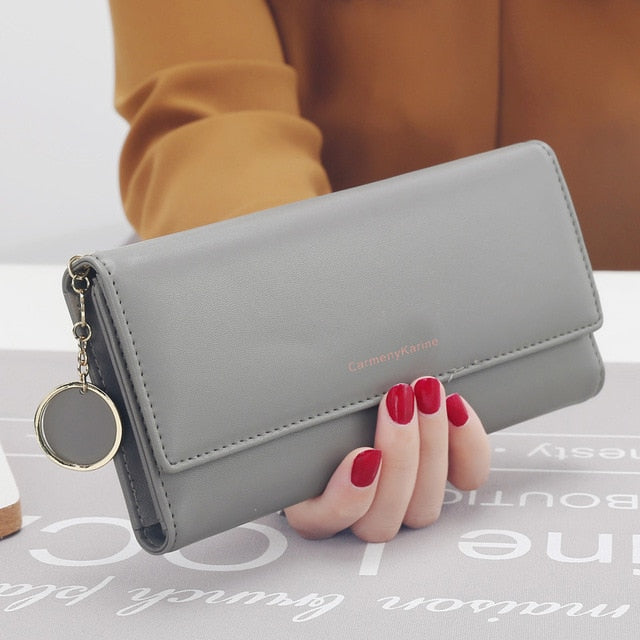 Kylethomasw New Fashion Women Wallets Brand Letter Long Tri-fold Wallet Purse Fresh Leather Female Clutch Card Holder Cartera Mujer