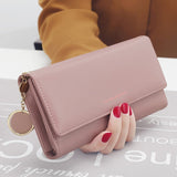 Kylethomasw New Fashion Women Wallets Brand Letter Long Tri-fold Wallet Purse Fresh Leather Female Clutch Card Holder Cartera Mujer