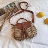 vintage tassel saddle rattan women shouder crossbody bags designer wikcer woven handbags casual ladies summer beach straw purses