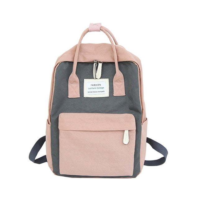 Women Canvas Backpacks Candy Color Waterproof School Bags for Teenagers Girls Big Cute Laptop Backpack Patchwork Kawaii Backpack