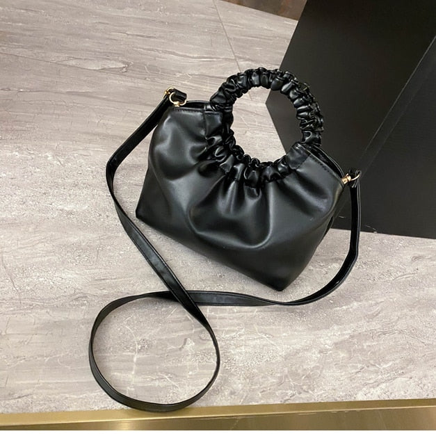 Retro Tote Bags Women Leather Clutches Women Vintage Ruched Shoulder Messenger Bags For Women Handbag And Purses Female Hobo