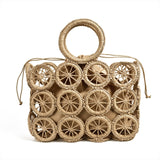 fashion rattan hollow round straw bags wicker woven women handbags summer beach shoulder crossbody bags casual lady bali purses