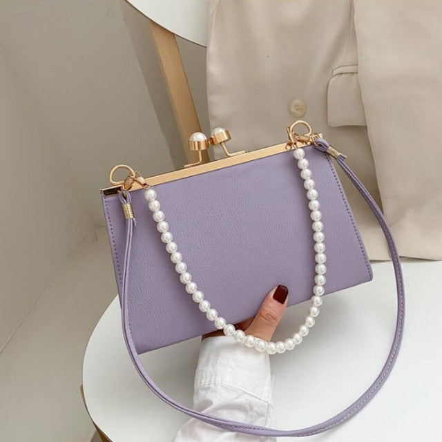 Luxury Pearl Handle Handbags and Purses Fashion Flap Shoulder Bags for Women Solid Simple Crossbody Bags Lady Small Tote