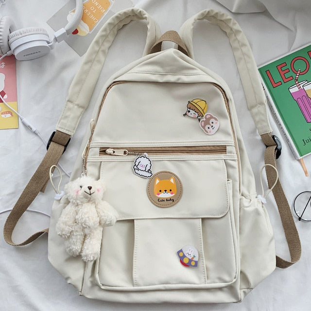 Kylethomasw  College Book Lady Badge Backpack Kawaii Fashion Girl School Bag Trendy Women Cute Backpack Nylon Female Harajuku Bag Student New