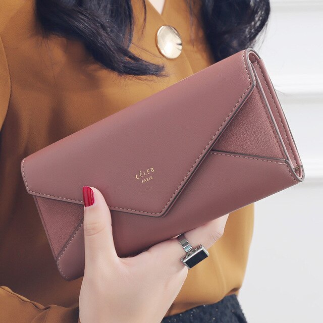 aliwood Brand 3 Fold Women's Wallet Designer Envelope Clutch For Women Hasp Money Clip Leather Female Long Wallet Phone Pocket