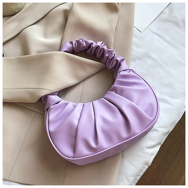 Casual PU Leather Handle Bag Women Pleated Cloud Bag Fashion Armpit Bag All-match Shoulder Bag French Small Handbags Girl Totes