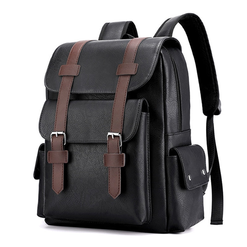 Korean Version Of Large Capacity Backpack Soft PU Leather Waterprof Wearable Men's Laptop Backpack Bag Fashion Mens Bag School