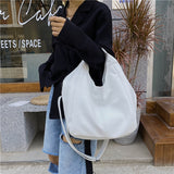 White Leather Women Half Moon Bags Large Capacity Hobo Shopper Bag Quality Soft PU Crossbody Bag Casual Korean Female Tote Bags