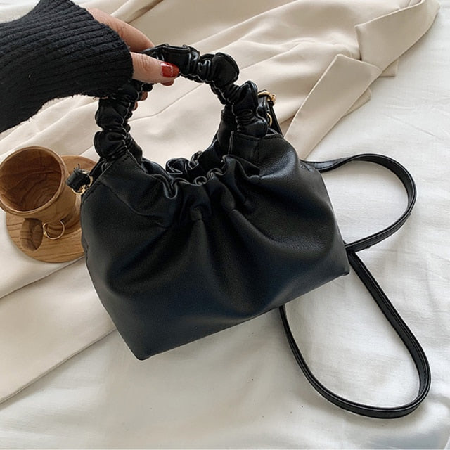 Retro Tote Bags Women Leather Clutches Women Vintage Ruched Shoulder Messenger Bags For Women Handbag And Purses Female Hobo