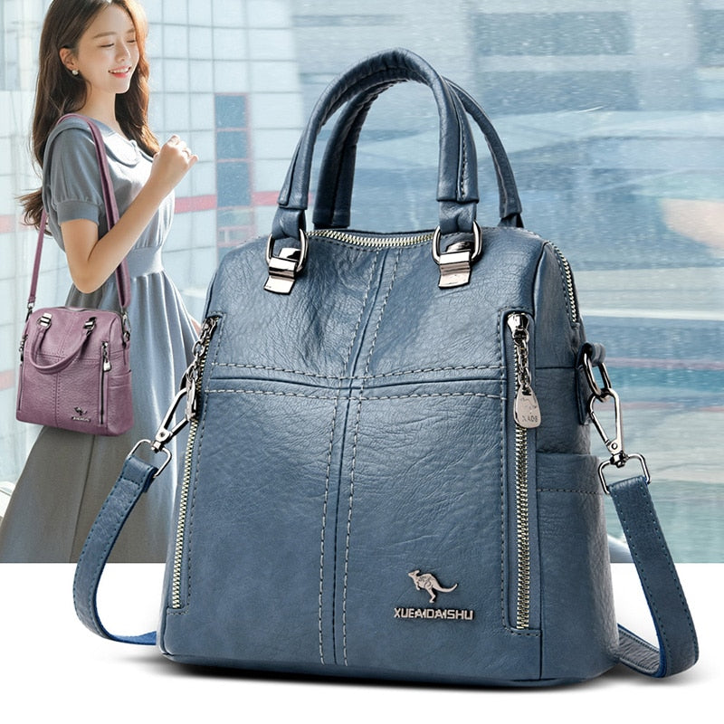 Hot Sale High Quality Leather Backpack Women Shoulder Bags Multifunction Travel Backpack School Bags for Girls Bagpack Mochila
