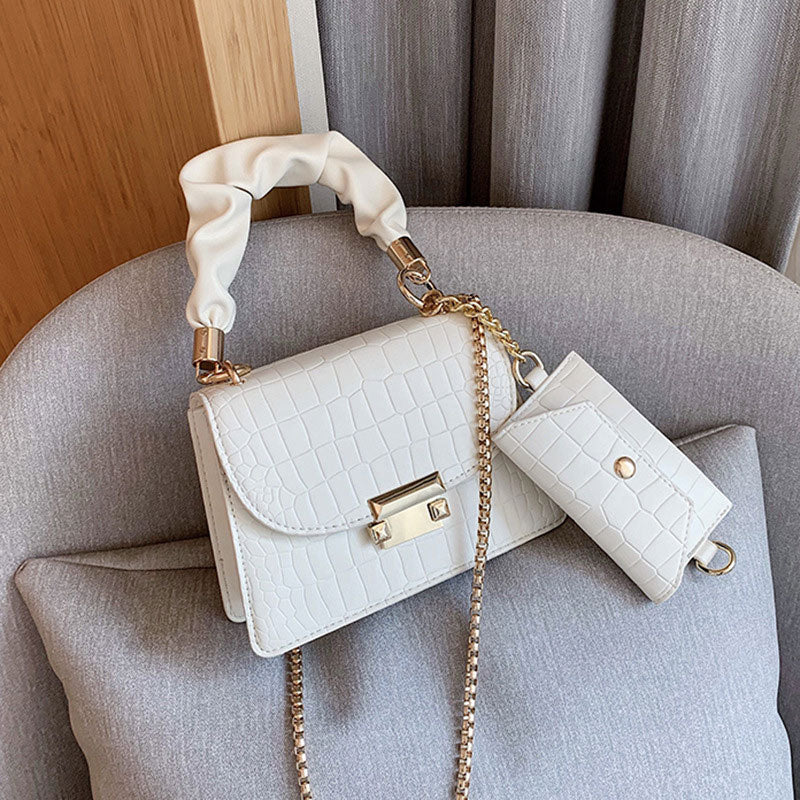 Fashion Small Stone Pattern Chain Shoulder Bags For Women New 2021 Trend White Designer Handbag Totes With Coin Purse Female