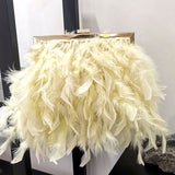 Kylethomasw  Feather Handbag Women's Evening Clutch Bag White Pearl Chain Shoulder Bag Luxury Women Bags Design Party Purse ZD1647
