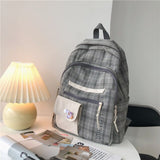 DCIMOR Large Capacity Multi-pocket Cotton and Linen Women Backpack Preppy Style Plaid Schoolbag College Student Laptop Backpack