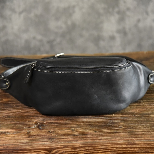 PNDME high quality cowhide simple vintage chest bag genuine leather men's shoulder messenger belt bag casual sports waist packs
