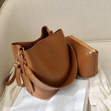 2piece/set Fashion Designer Pu Leather Women's Handbags Good Casual Ladies Tote Female Black Bucket Women Shoulder Crossbody Bag