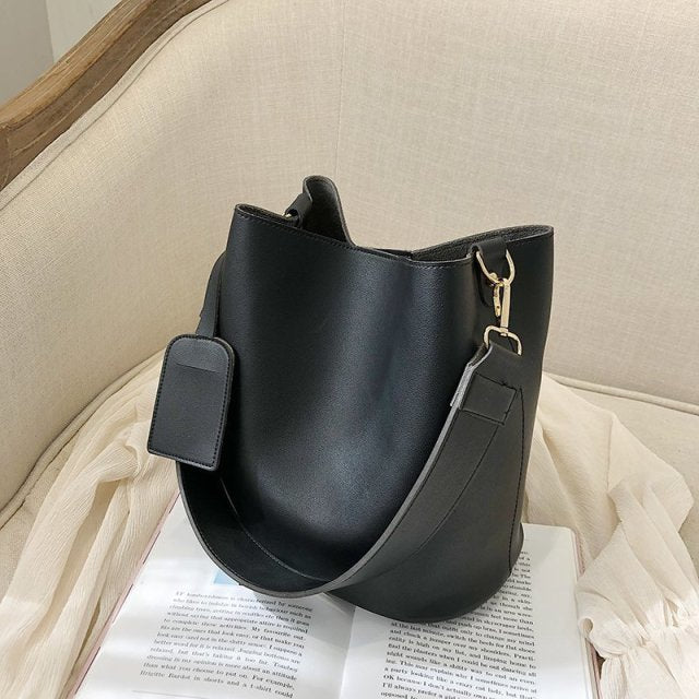 Kylethomasw  2piece/set Fashion Designer Pu Leather Women's Handbags Good Casual Ladies Tote Female Black Bucket Women Shoulder Crossbody Bag