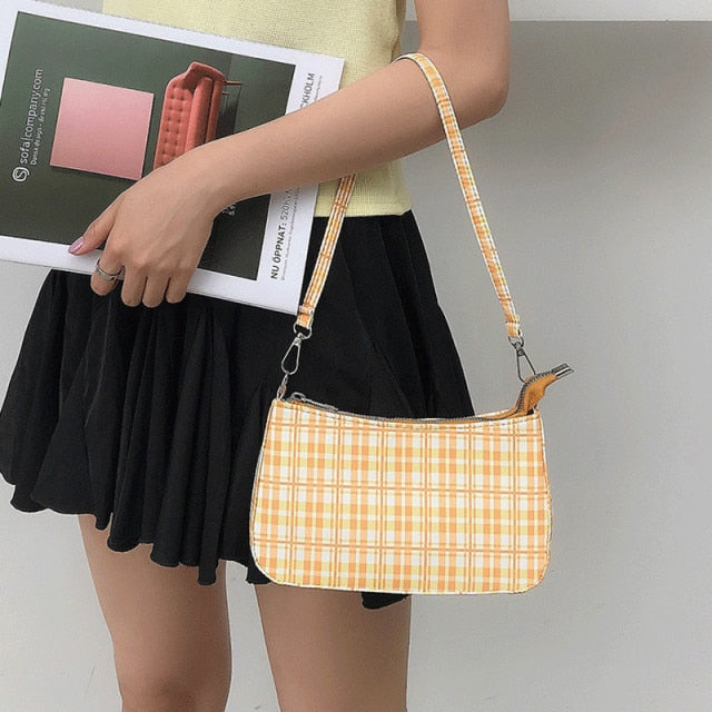 2021 Vintage Plaid Women Bag Bolsas Luxury Designer Handbags Ladies Leather Handbags Messenger Purse Retro Baguette Tote Bags