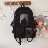 DIFA New Waterproof Nylon Women Backpack Female Multi-pocket Travel Bag College Schoolbag Transparent Pocket Laptop Backpack