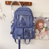 DIFA New Waterproof Nylon Women Backpack Female Multi-pocket Travel Bag College Schoolbag Transparent Pocket Laptop Backpack