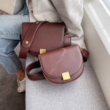 Vintage Fashion Pure Color Saddle Bag 2021 New High Quality Leather Women's Designer Handbag Lock Shoulder Messenger Bag Purses