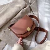 Vintage Fashion Pure Color Saddle Bag 2021 New High Quality Leather Women's Designer Handbag Lock Shoulder Messenger Bag Purses