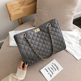 Black Big Tote Bags for Women Chain Crossbody Bag Diamond Lattice Shoulder Bag Female Large Leather Plaid Shopper Handbags Sac