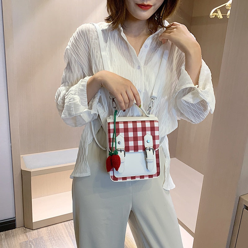 Female Cute Crossbody Bag For Women 2021 Leather Luxury Tote Handbag Designer Plaid Ladie Hand Sling Shoulder Messenger Bag