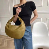 Kylethomasw Fashion Handmade Woven Bag Luxury Woven Leather Printed Shoulder Bag Lady Crossbody Hobo PU Knotted Handle Casual Handbag