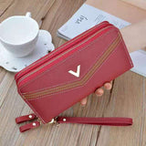 Women's wallet fashion V Ladies mobile phone bag long ladies new clutch bag star Double zipper hand strap bag Multiple color 697
