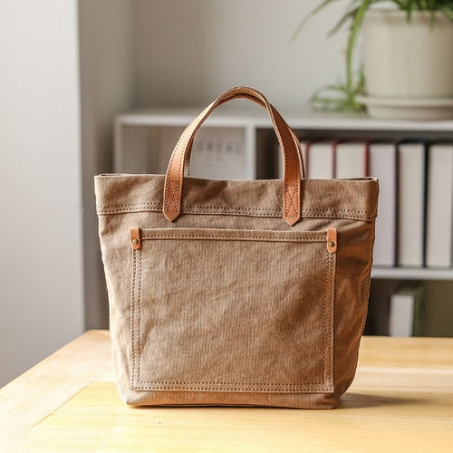 Japanese Tote Bag with Pockets Women Shoulder Leather Handbag Canvas Sling Bags Crossbody Travel Bag large capital shopping bag