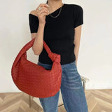 Kylethomasw Fashion Handmade Woven Bag Luxury Woven Leather Printed Shoulder Bag Lady Crossbody Hobo PU Knotted Handle Casual Handbag