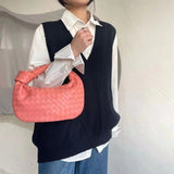 Kylethomasw Fashion Handmade Woven Bag Luxury Woven Leather Printed Shoulder Bag Lady Crossbody Hobo PU Knotted Handle Casual Handbag