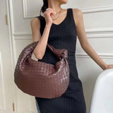 Kylethomasw Fashion Handmade Woven Bag Luxury Woven Leather Printed Shoulder Bag Lady Crossbody Hobo PU Knotted Handle Casual Handbag