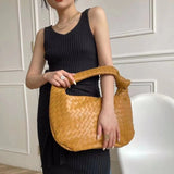 Kylethomasw Fashion Handmade Woven Bag Luxury Woven Leather Printed Shoulder Bag Lady Crossbody Hobo PU Knotted Handle Casual Handbag