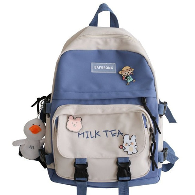Kawaii Canvas Women Backpack Fashion Student Bookbag for Girls Schoolbag Laptop Mochila Female Cute Travel Rucksack Shoulder Bag