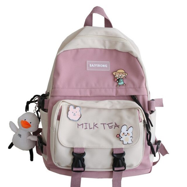 Kawaii Canvas Women Backpack Fashion Student Bookbag for Girls Schoolbag Laptop Mochila Female Cute Travel Rucksack Shoulder Bag