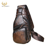 Men Original Crazy horse Leather Casual Triangle Crossbody Chest Sling Bag Design Travel One Shoulder Bag Daypack Male 8015