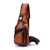 Men Original Crazy horse Leather Casual Triangle Crossbody Chest Sling Bag Design Travel One Shoulder Bag Daypack Male 8015