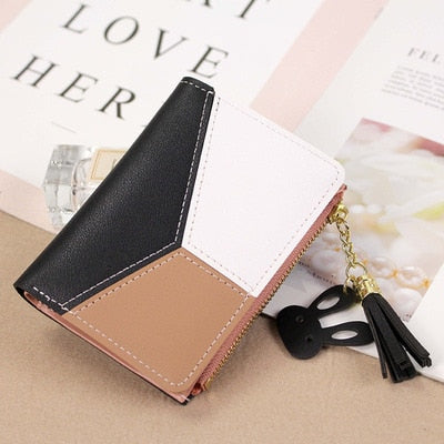 Geometric Luxury Leather Wallets Women Long Zipper Coin Purses Tassel Design Clutch Wallet Female Money Credit Card Holder