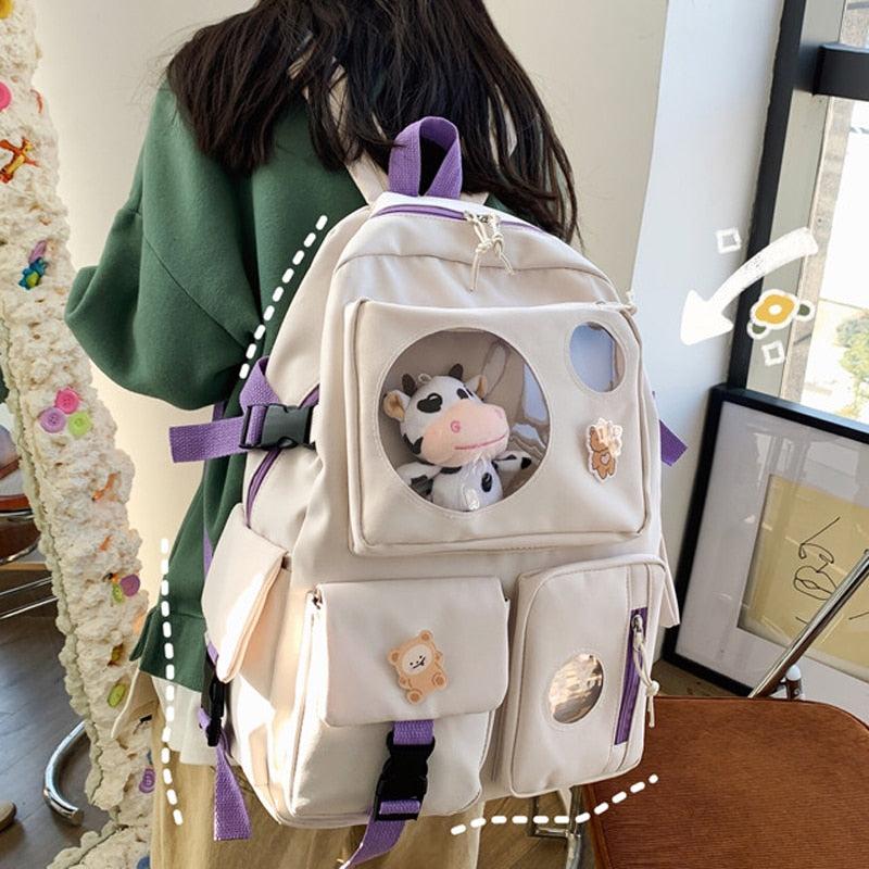 Diehe Muti-Pocket Women Backpack Nylon School Bag Backpacks for Teenage Girls Fashion College Student Back Pack Mochila Feminina