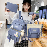 Kylethomasw Women Laptop Backpack 4 Pcs Set Harajuku Canvas School Bags For Teenage Girls Kawaii College Student Kids Book Bag Rucksack