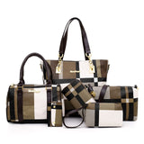 New Fashion Luxury Handbags New 6 PCS Set Women Plaid Colors Handbag Female Shoulder Bag Travel Shopping Ladies Crossbody Bag