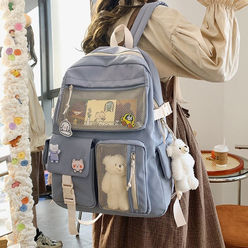 New Korean Large Capacity Backpacks Women Kawaii Students Preppy ITA Bag for Teenager Girls Sweet Waterproof School Travel Bags