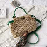 Fashion Bucket Straw Handbag Summer Beach Hand-Woven Rattan Purse Women Woven Wicker Basket Crossbody Bags Bohemia Shoulder Tote