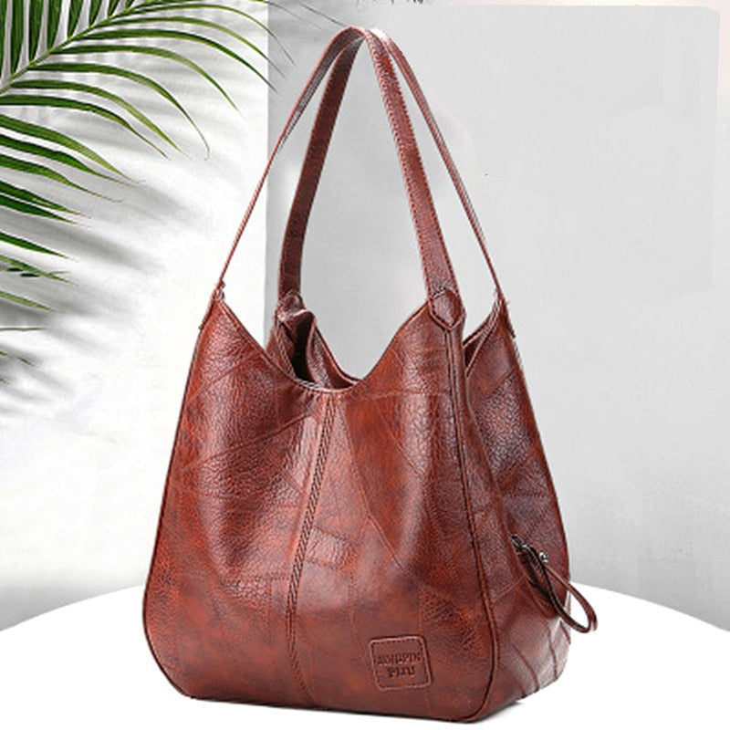 Soft leather handbags for women large capacity Shopping shoulder tote bags elegant purse brown crossbody bucket bags wallet