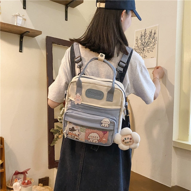 Korean Style Cute Mini Backpacks Women Waterproof Nylon Small Shoulder Bags for Teenage Girls Schoolbags Flower Travel Backpack