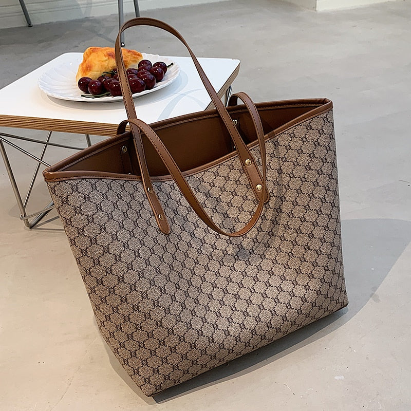 Kylethomasw  2 Pcs/set Luxury Designer High Capacity Tote Handbag for Women 2021 Trends Brand Designer Striped Shopper Shoulder Shopping Bag
