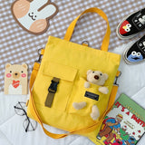 Women New Cute Bear Cartoon Canvas Bag Female Fashion Cool Girl Student School Shoulder Crossbody Messenger Bag Satchels