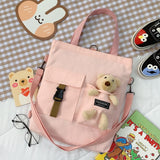 Women New Cute Bear Cartoon Canvas Bag Female Fashion Cool Girl Student School Shoulder Crossbody Messenger Bag Satchels