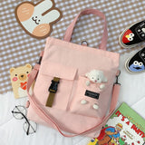 Women New Cute Bear Cartoon Canvas Bag Female Fashion Cool Girl Student School Shoulder Crossbody Messenger Bag Satchels